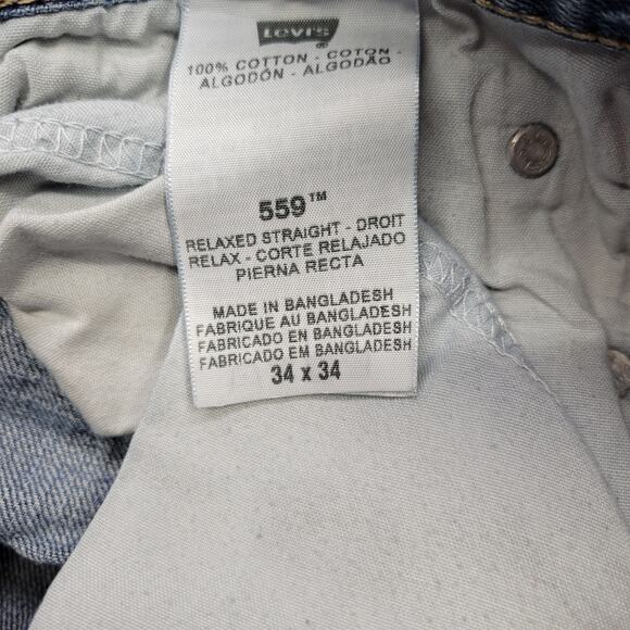 Levi’s 559 Men’s Distressed Relaxed Straight Fit Jeans Blue Washed Denim 34x34 - Picture 3 of 13